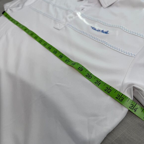 TravisMathew Men’s XL Golf Polo Shirt White Blue Logo & Stitching Cotton Blend - Picture 4 of 7